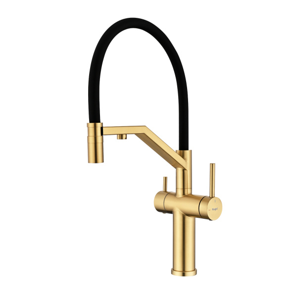 Смеситель Raglo R20.62.03 для кухни с подключением к фильтру съёмный гибкий излив  с магнитным фиксатором, сатин золотой