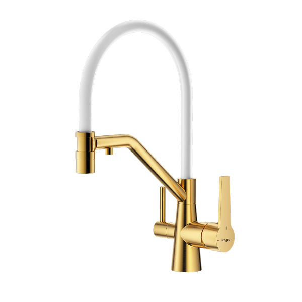Смеситель Raglo для кухни с подключением к фильтру съёмный гибкий излив с магнитным фиксатором, сатин золотой R80.62.03