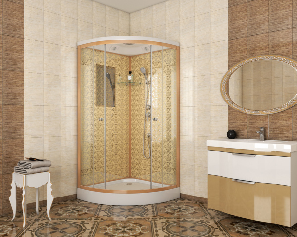 Душевая кабина Niagara Lux NG- (90x90х210) низкий поддон(15см),дверь раздвижная,стенки золото,3 места 7701G
