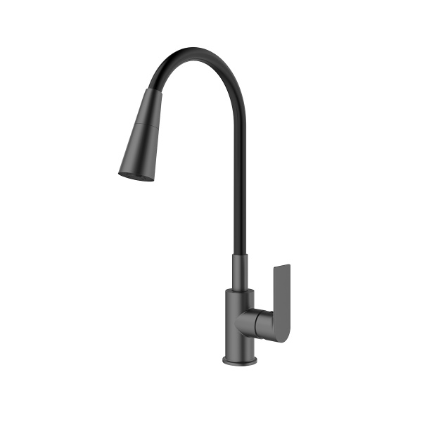 Смеситель Splenka S05.43.09 для кухни высокий гибкий поворотный излив, графит