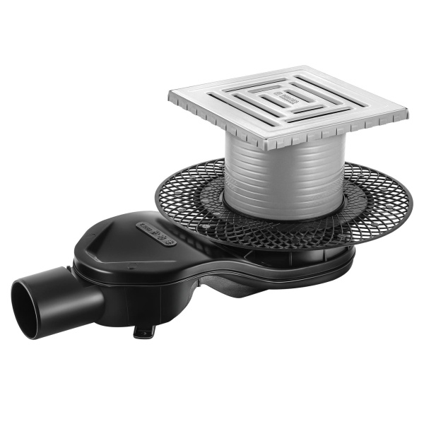 Трап BERGES водосток PLATZ Uno 150х150, Хром матовый, S-сифон D50 H60 боковой