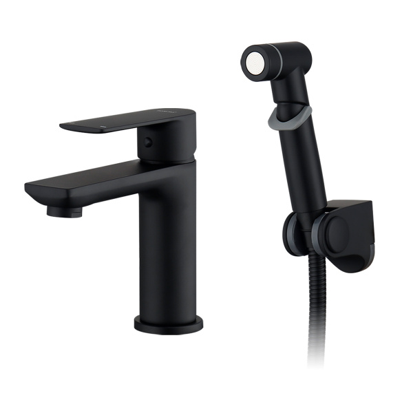 Смеситель Splenka S05.12.06 для раковины с гигиеническим душем монолитный, черный