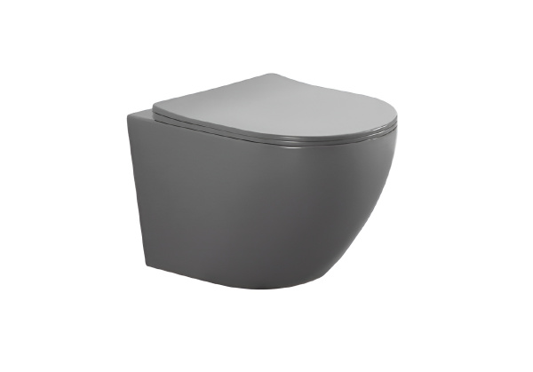 Унитаз подвесной безободковый AQUATEK ЕВРОПА 525*360*320мм, матовый серый, тонкое сиденье с механизмом плавного закрывания, крепеж AQ1901-MG