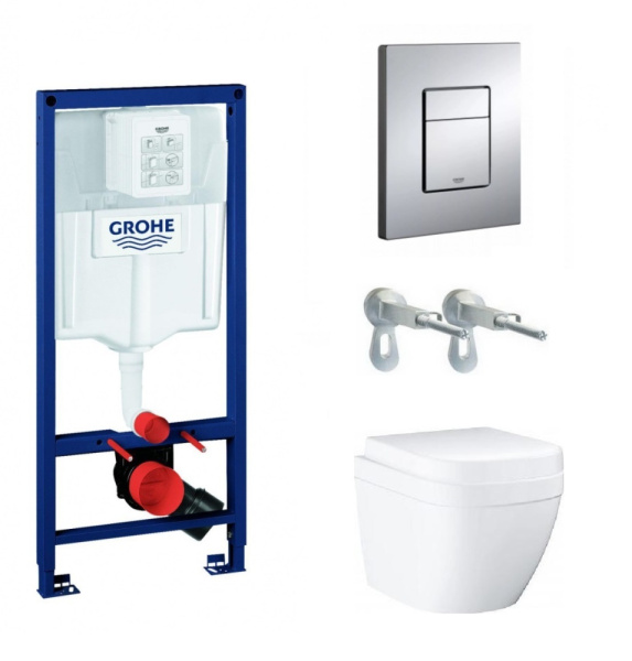 Инсталляция Grohe Rapid SL с подвесным унитазом Euro Ceramic с сиденьем микролифт, панелью смыва