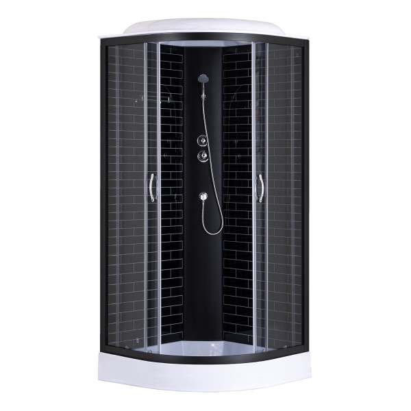 Душевая кабина Loranto 80х80х215 поддон 13см, черный кирпичный узор, прозрачное стекло 4мм, профиль черный (CS668013GB80)