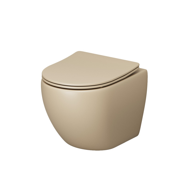 Унитаз подвесной Color (485х360х375) БЕЖЕВЫЙ матовый безободковый с тонкой крышкой GR-4455BEMS