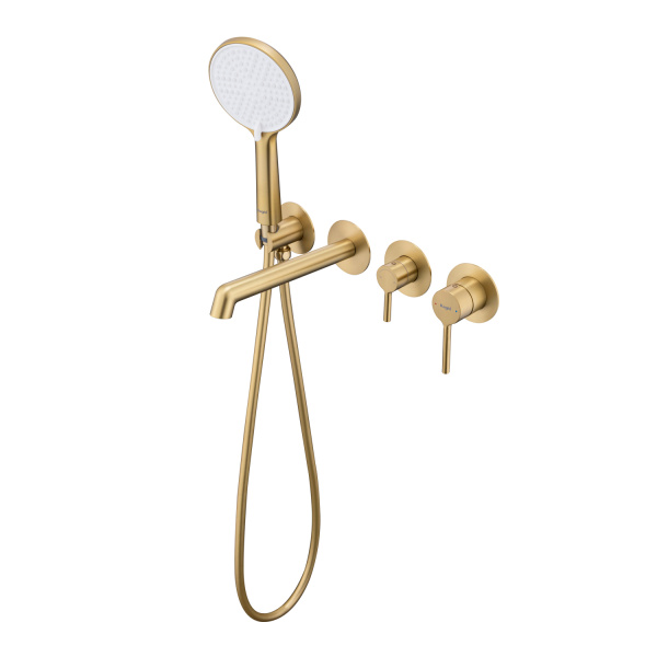 Смеситель Raglo для ванны и душа встраиваемый излив монолитный 20 см, сатин золотой R20.32.03