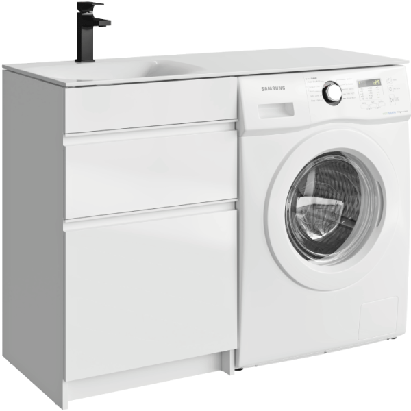 Напольная тумба под стиральную машину с двумя ящиками 115 см, цвет белый