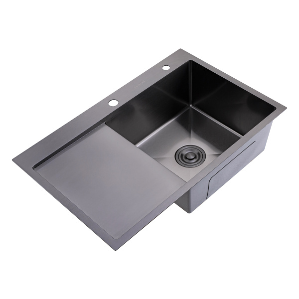 Кухонная мойка Splenka S704.7850.09 с крылом из нержавеющей стали в базу от 50см (чаша СПРАВА), графит