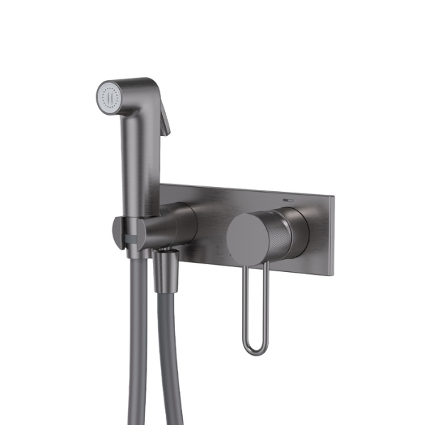 Встраиваемый смеситель с гигиеническим душем с защитным клапаном, графит матовый,  Duna, IDDIS, DUNGMV0i08
