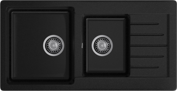 GRANFEST Мойка композит PRACTIK GF-P--980KL  2 чаши с  крылом 980*510 мм  черный  арт.GF-