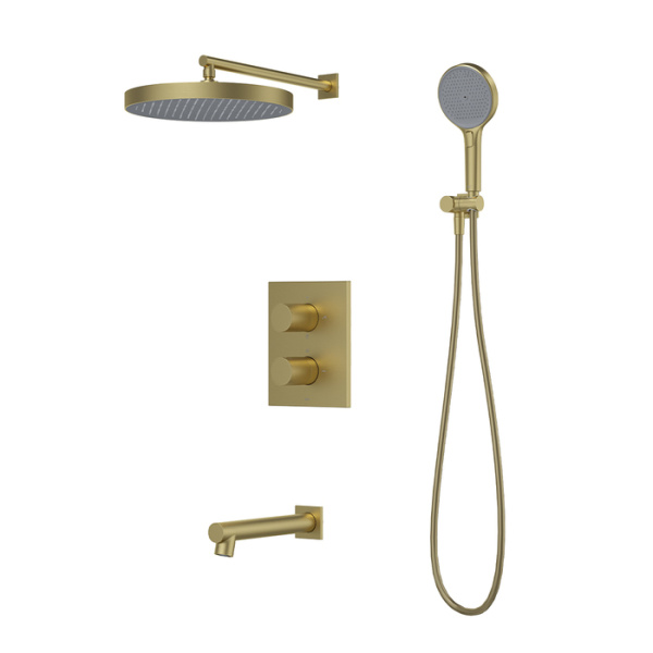 Душевая система с тропическим, ручным душем и изливом, термостат, матовое золото, Duna, IDDIS, DUNMGSTi68