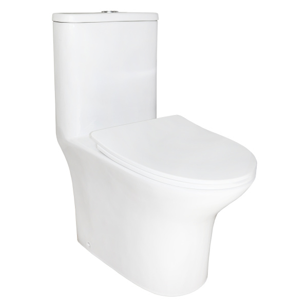 Унитаз-моноблок с функцией биде AZARIO Sente 375х665х785 напольный, безободковый, горизонтальный слив, сиденье дюропласт микролифт () AZ-8614B