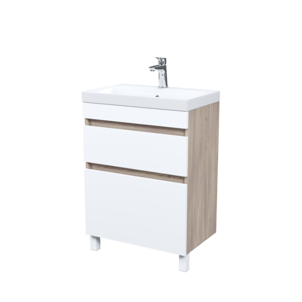 Тумба с умывальником напольная с ящиками, 60 см, белая/под дерево, Zodiac, IDDIS, ZOD6ABFi95K подходит ум. 3506000i28