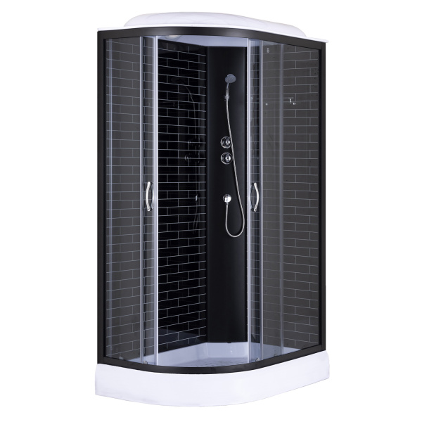 Душевая кабина Loranto 120х80х215 правосторонняя, поддон 13см, черный кирпичный узор, прозрачное стекло 4мм, профиль черный (CS6612013RGB120)