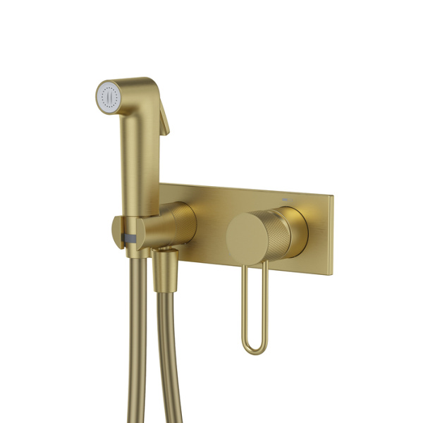 Встраиваемый смеситель с гигиеническим душем с защитным клапаном, матовое золото,  Duna, IDDIS, DUNMGV0i08