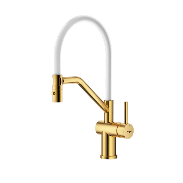 Смеситель Raglo для кухни съёмный гибкий излив с магнитным фиксатором, сатин золотой R86.41.03