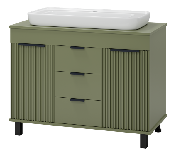 Тумба напольная 3 ящ. зеленая мат. эмаль + раковина ENFIDA -100 