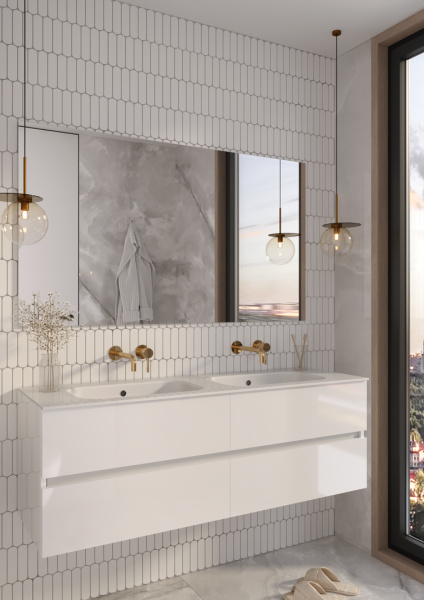 Тумба без раковины Vallessi 140*46cm Белый глянец 4 полки