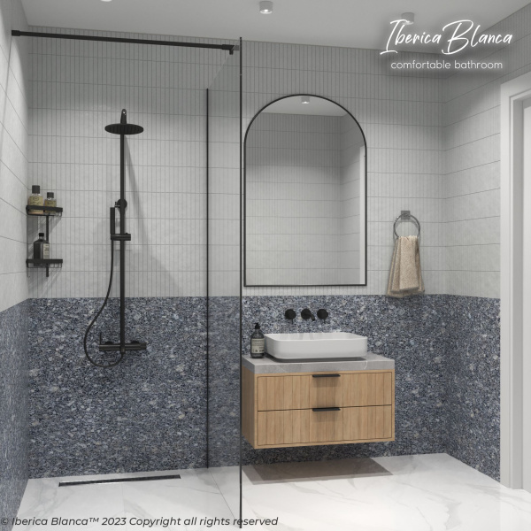 Душевая перегородка IBERICA BLANCA Mod.602 Walk In прозрачное стекло/черный 100х200см () IB602.SB.200.100 