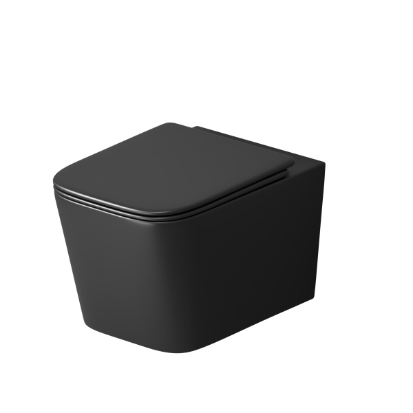 Унитаз подвесной Grossman (520х373х365) безободковый,черный матовый с тонкой крышкой GR-4404BMSQ