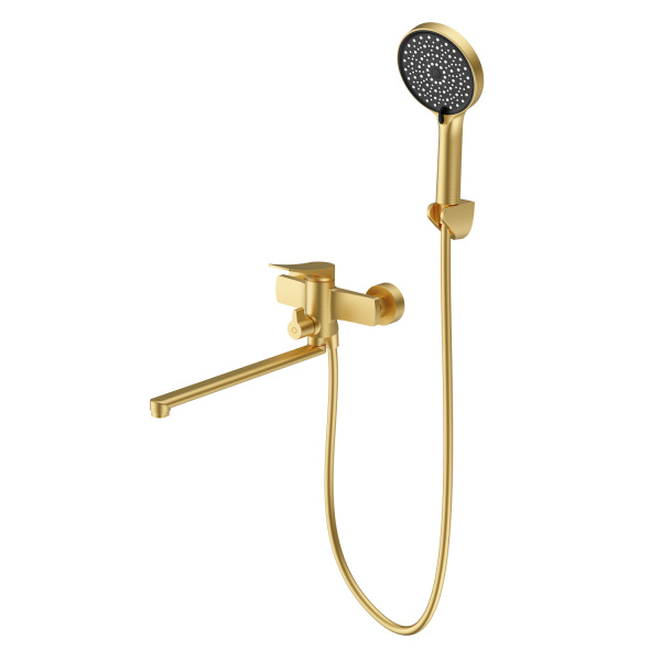 Смеситель Splenka S54.22.03 для ванны и душа универсальный поворотный излив 35 см, сатин золотой