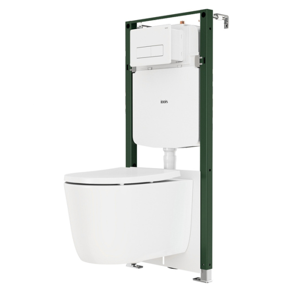 Комплект 3в1: подвесной унитаз, пневматическая инсталляция и клавиша смыва, Basic, IDDIS, BASSLPA3i73
