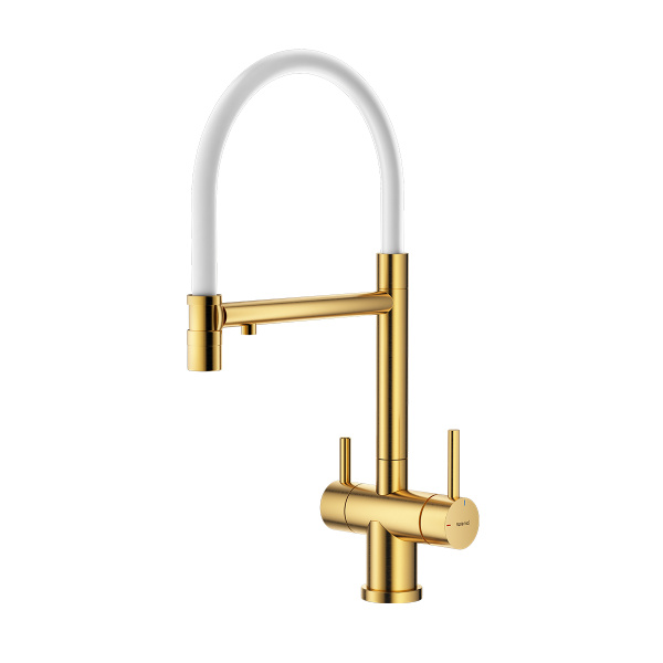 Смеситель Splenka S70.63.03 для кухни с подключением к фильтру съёмный гибкий излив с магнитным фиксатором, сатин золотой