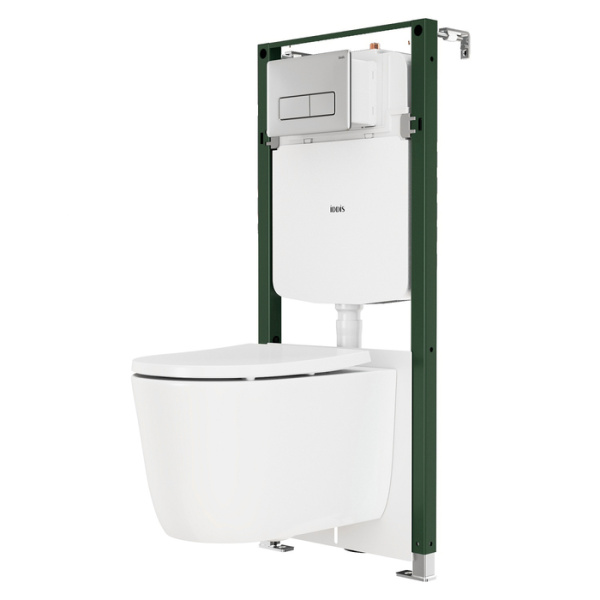Комплект 3в1: подвесной унитаз, пневматическая инсталляция и клавиша смыва, Basic, IDDIS, BASSLPA5i73
