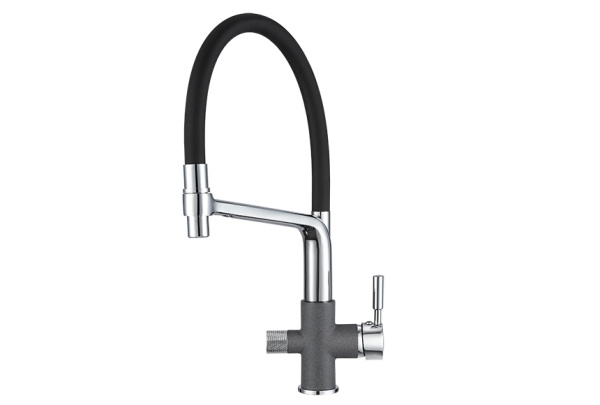 Смеситель для кухни однорыч. ГРАФИТ, с подкл. для питьевой воды, черно-сер., GRANULA