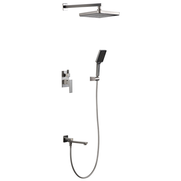 Встраиваемый смеситель для ванны с 3-функциями оружейная сталь)