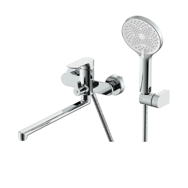 Смеситель Raglo для ванны и душа универсальный поворотный излив 30 см, хром R03.22