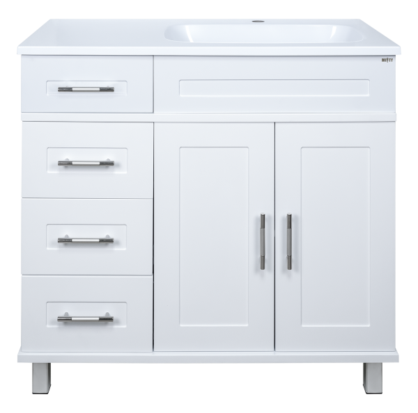 Тумба напольная Купер - 90 с 4 ящ. правая белая + раковина