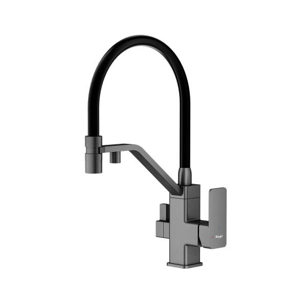 Смеситель Raglo для кухни с подключением к фильтру съёмный гибкий излив с магнитным фиксатором, графит R85.62.09