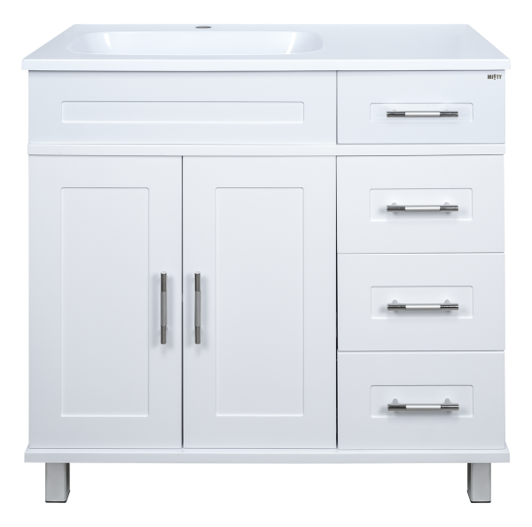 Тумба Купер - 90 напольная с 4 ящ. левая белая + раковина