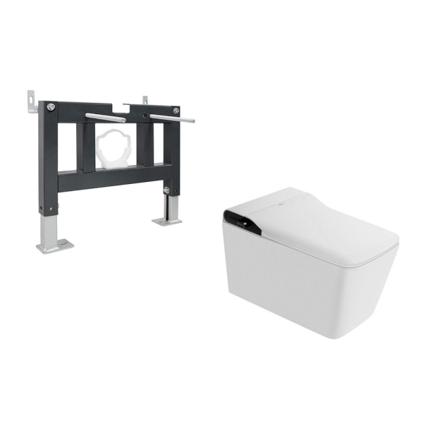 Комплект ABBER подвесной электронный унитаз-биде Rechteck AC1215S белый с импульсным смывом с инсталляцией AC0101P