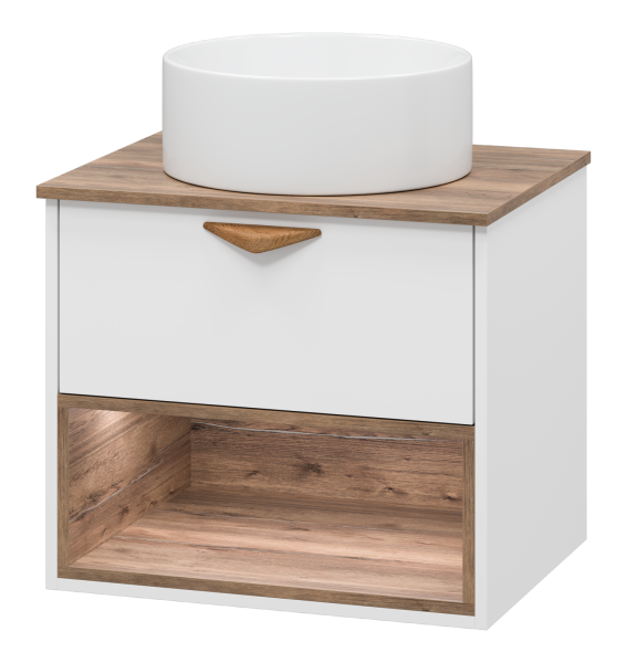 BERGEN - 60 Тумба подвесная 1 ящ. (ДСП (Дуб Гал/БЕЛ мат.эмаль) + раковина