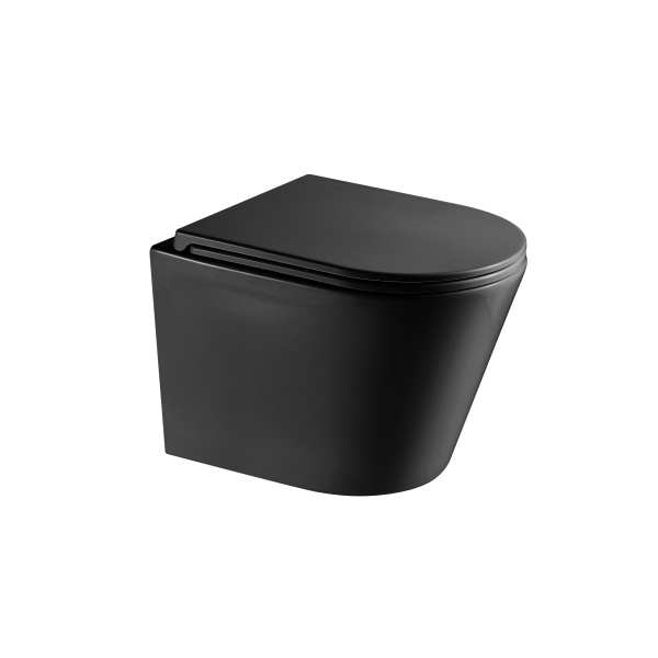 Унитаз подвесной Grossman (515х355х365) безободковый,черный матовый с тонкой крышкой GR-4478BMSQ