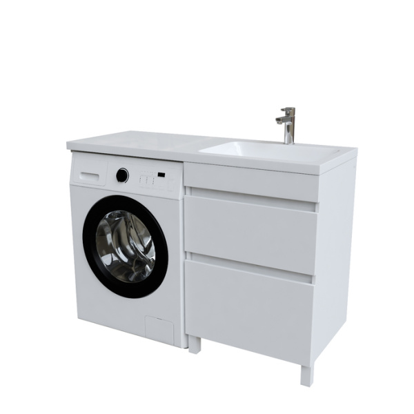 Тумба с умывальником напольная для стиральной машины с ящиками, 120 см, правая, белая, Optima Home, OPH12RBi95K