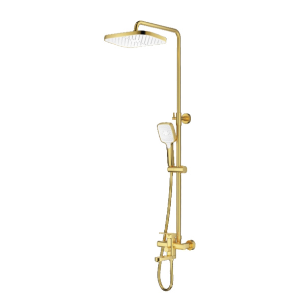 Душевая система Prohanss P60.24.03 для ванны и душа с тропическим душем поворотный излив 15 см, золотой сатин