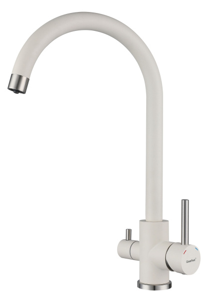 Смеситель для кухни U-обр. с краном питьевой воды D-35мм (белый) GRANFEST QUARZ
