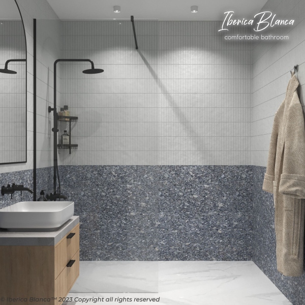 Душевая перегородка IBERICA BLANCA Mod.602 Walk In прозрачное стекло/черный 90х200см () IB602.SB.200.90 