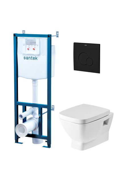 ПЭК Santek Нео 1WH501776 подвесная чаша + инсталляция +сиденье микролифт +панель черного цвета