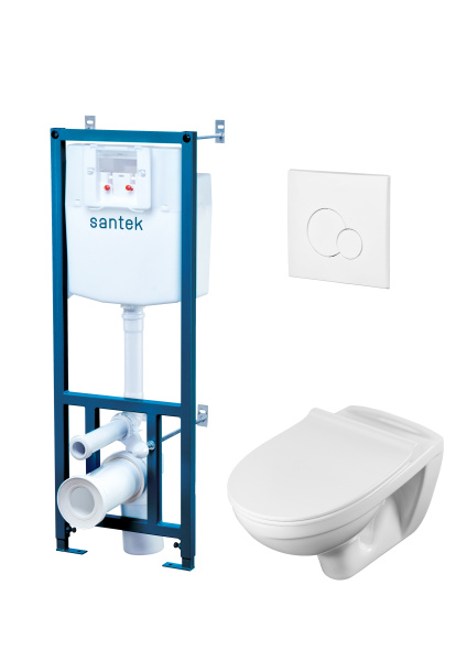 ПЭК Santek Бореаль 1WH501832 подвесная чаша безободковая + инсталляция +сиденье микролифт +панель смыва белая