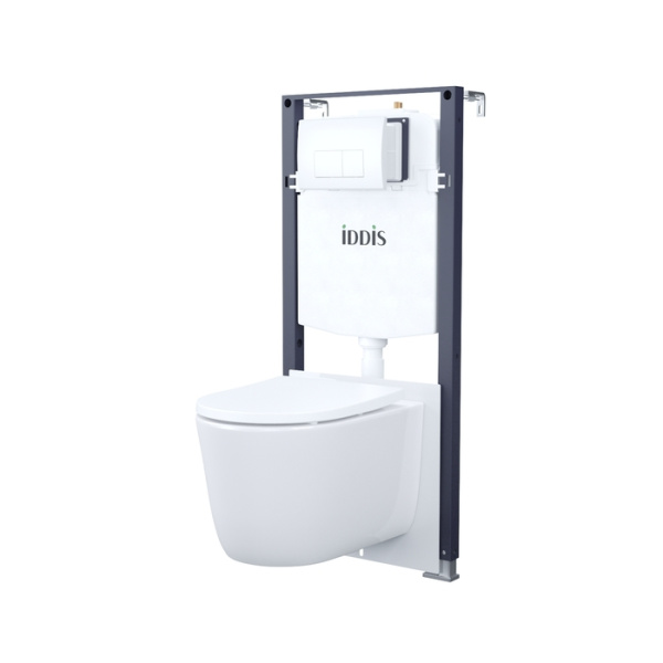 Комплект 3в1: подвесной унитаз, инсталляция и клавиша смыва белая, Basic, IDDIS, BASSPO1i73