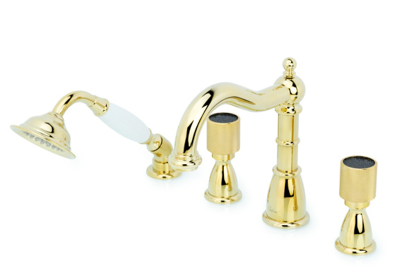 Смеситель врезной 4 отв. ROYAL CRYSTAL BLACK, золото_Комплект