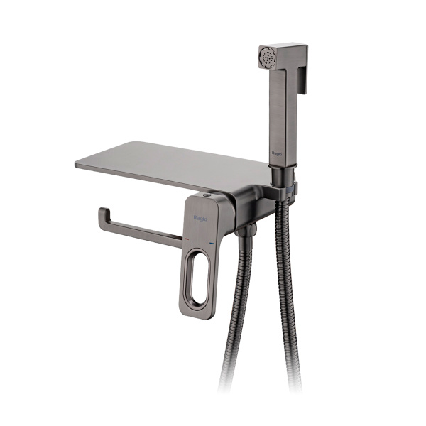 Смеситель Raglo с гигиеническим душем встраиваемый с полкой и держателем бумаги, графит R51.55.09