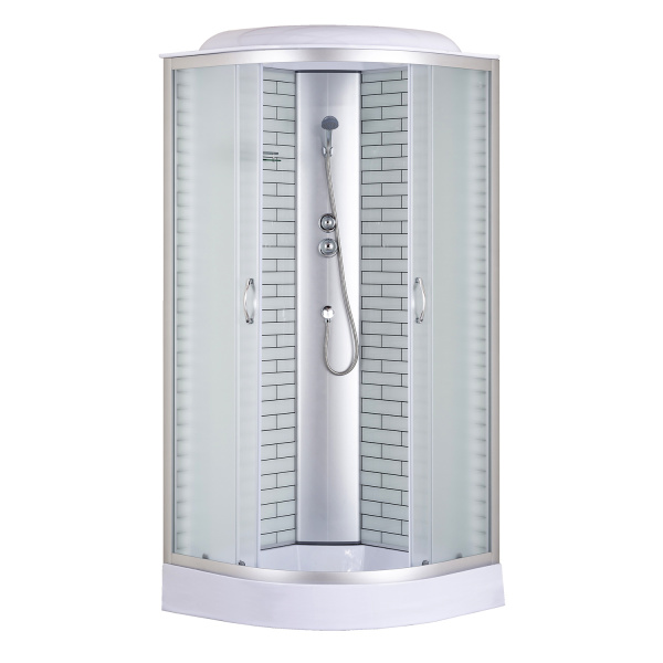 Душевая кабина Loranto 100х100х215 поддон 13см, белый кирпичный узор, матовое стекло 4мм, профиль хром (CS661013FW100)