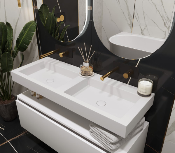 Столешница моноблок FLAT ST 120см (1204*452*100) двойной в магазинах СантехГид