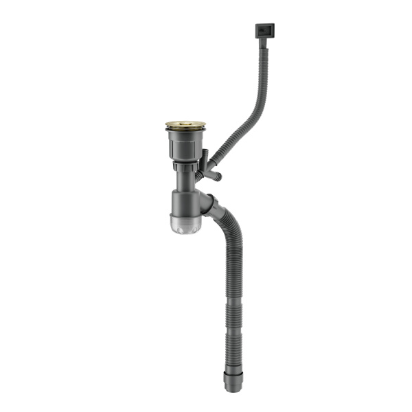 Сифон для мойки Splenka S600.40.03 одинарный с прямоугольным переливом, нержавеющая сталь, сатин золотой